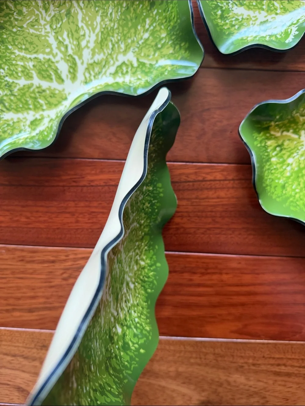 Green Leaf Melamine Serving Trays Set of 4 Organic Botanical Dish Vintage